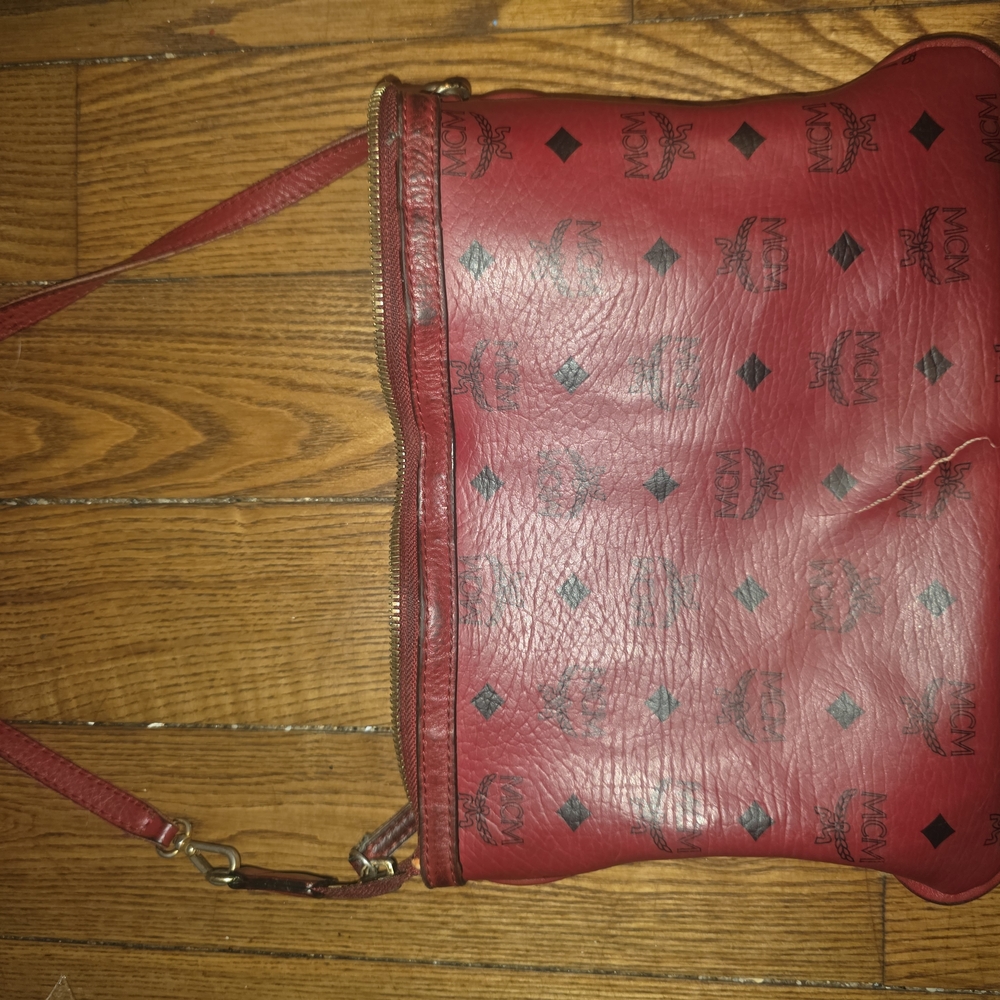 MCM Red Monogram Leather Crossbody Bag